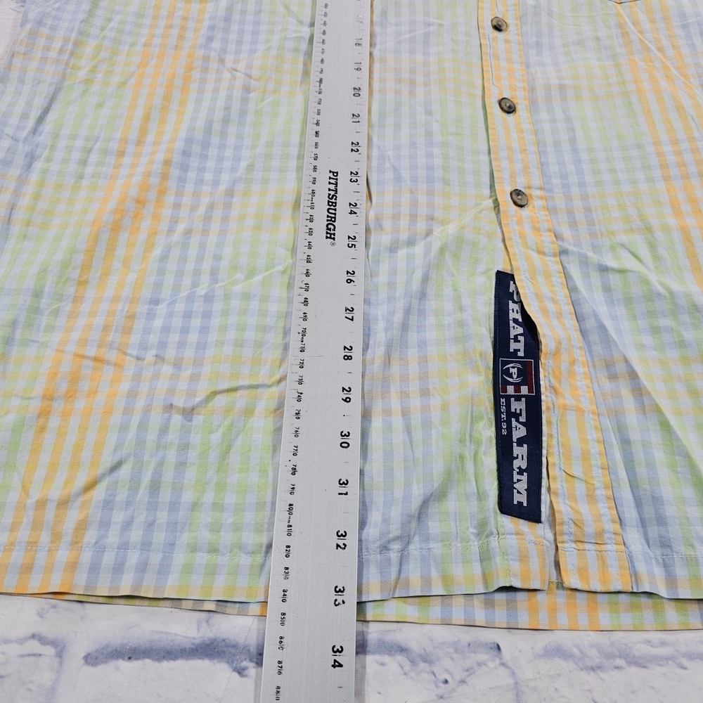 Phat Farm Button Down Shirt MENS XL Yellow Blue Plaid Vintage Y2K Streetwear - Picture 2 of 16